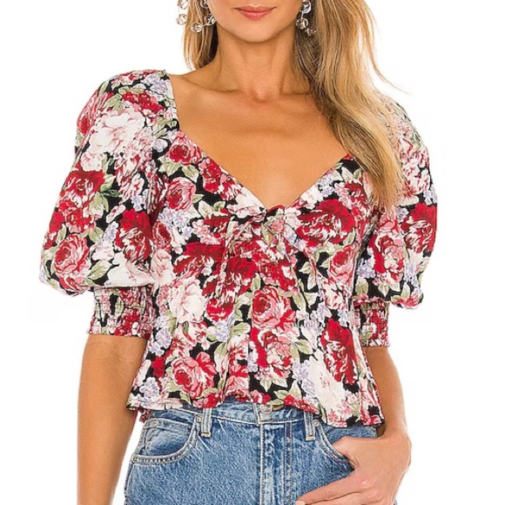 Mink Pink Kind Words Floral Puff Sleeve Top